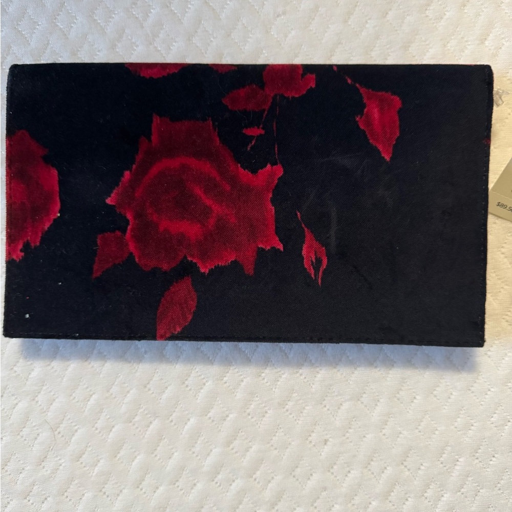 Talbots Elegant Black and Red Floral Clutch Velvet Like BNWT - Picture 5 of 6